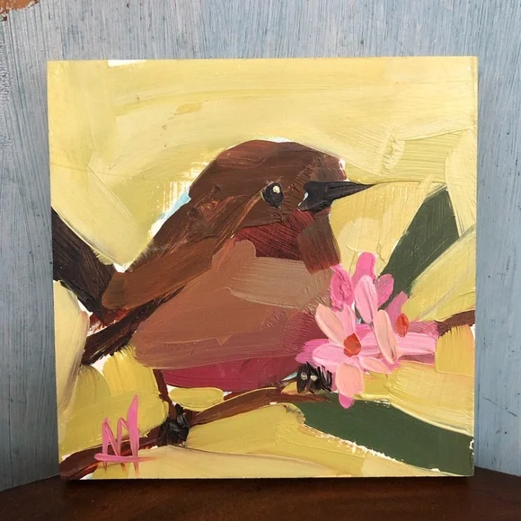 Original oil painting of sweet little Dipper Bird on A-grade composite wood - Picture 1 of 10